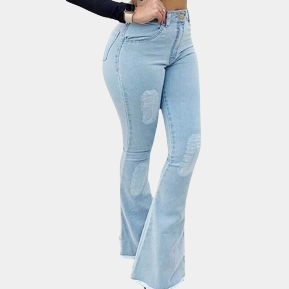 Relaxed Fit High Waisted Distressed Women's Jeans