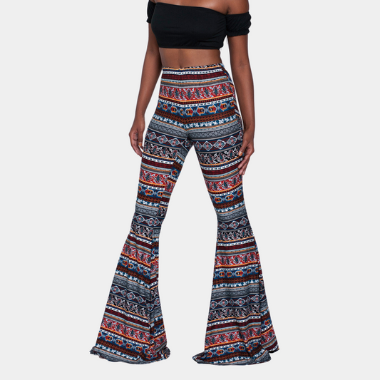 Women's High Waisted Flare Pants Boho Chic Style - Nocini