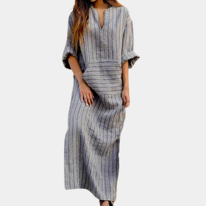 Flowy Maxi V Neck Summer Dress for Women - Nocini