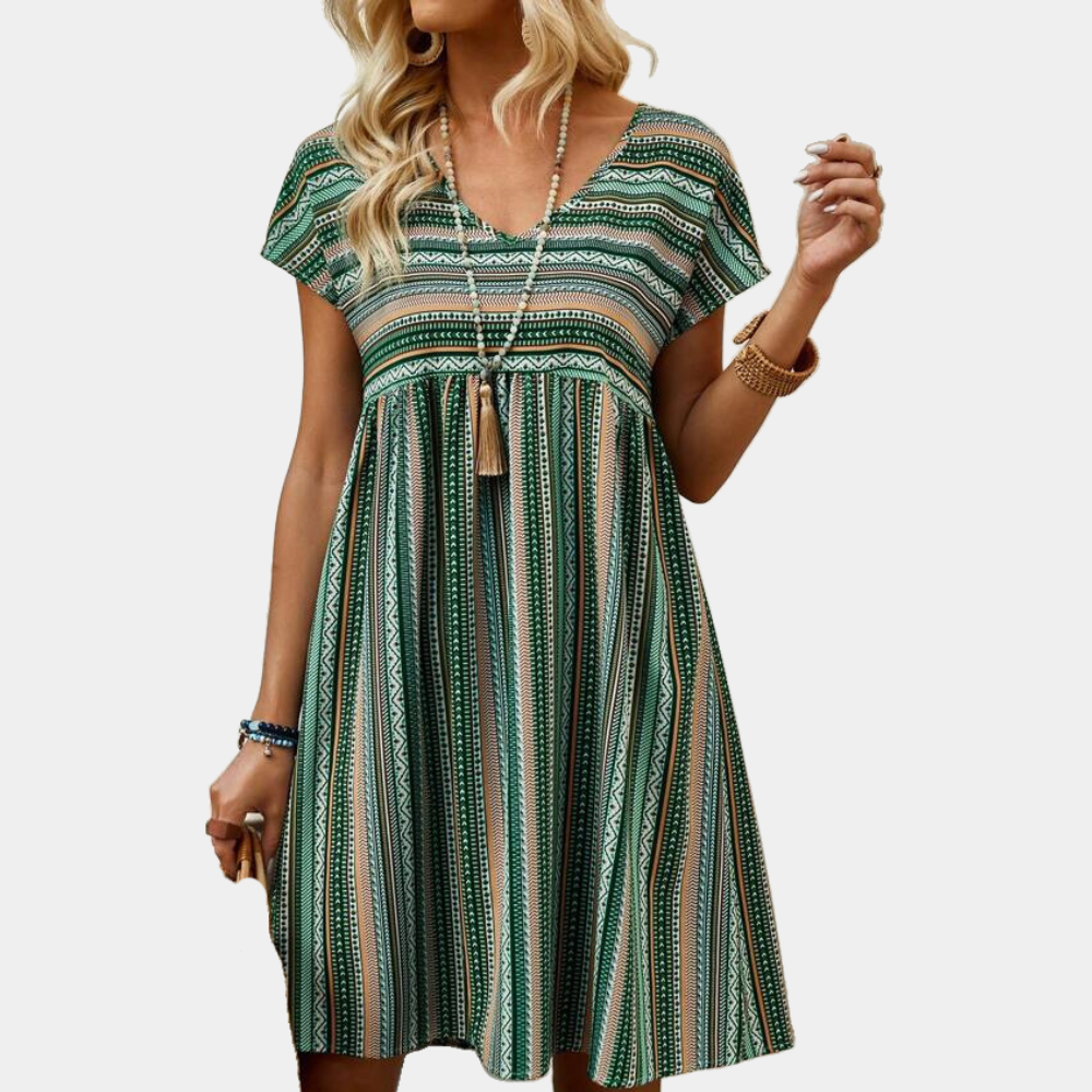 Casual V-Neck Striped Midi Dress