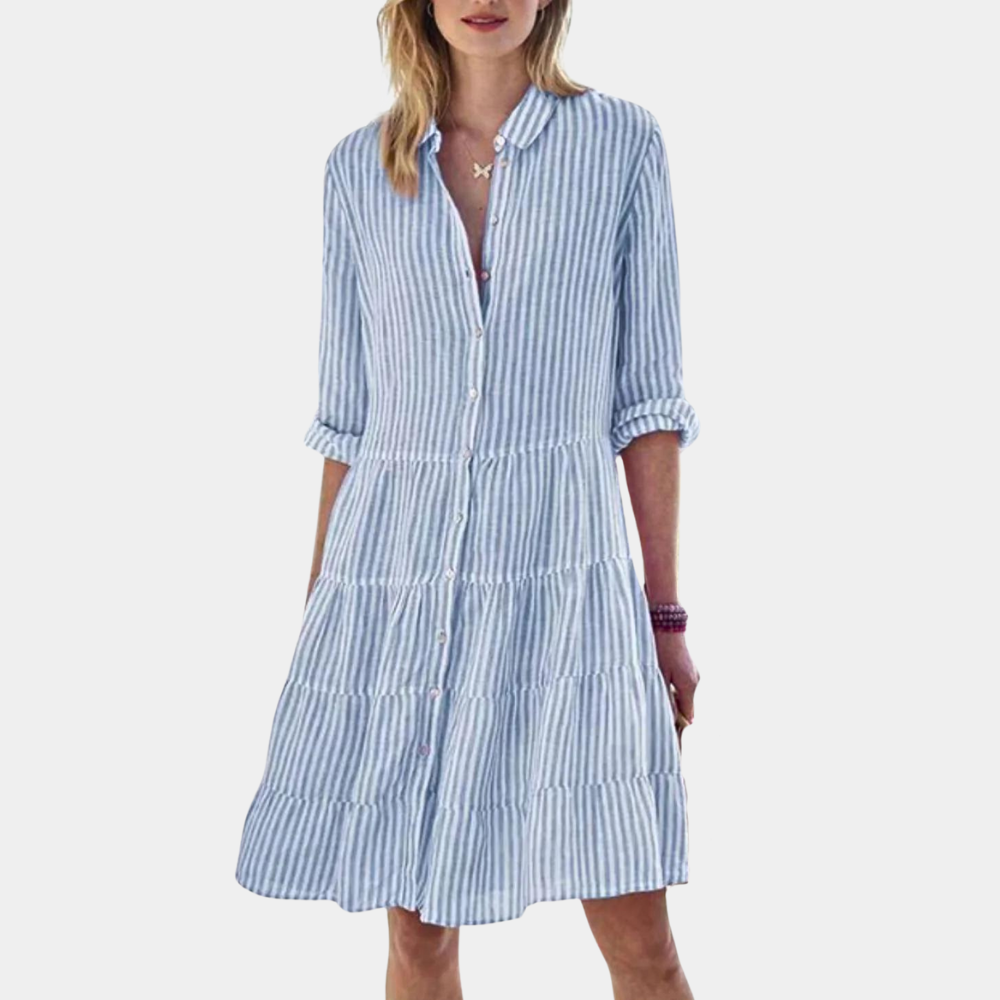 Feminine Long Sleeve Shirt Dress with Button Front