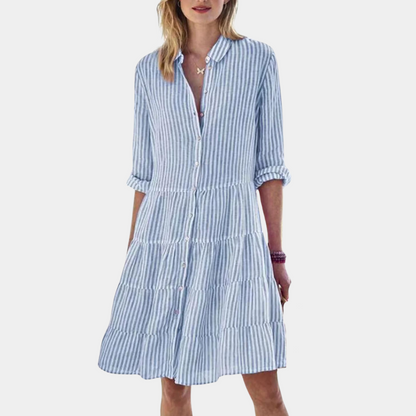 Feminine Long Sleeve Shirt Dress with Button Front