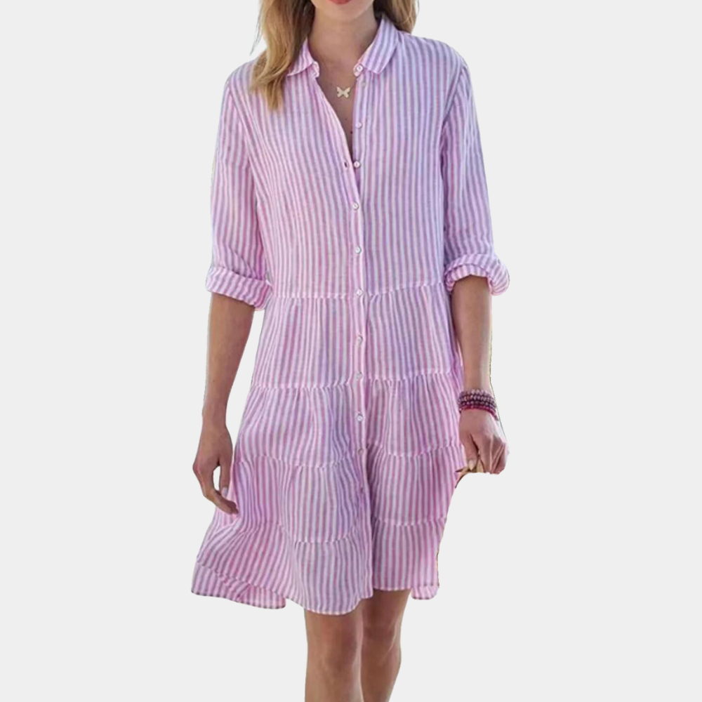 Feminine Long Sleeve Shirt Dress with Button Front