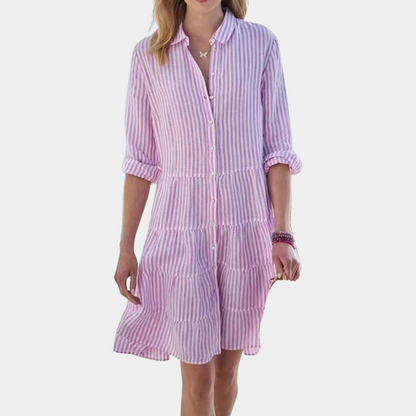 Feminine Long Sleeve Shirt Dress with Button Front