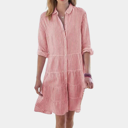 Feminine Long Sleeve Shirt Dress with Button Front