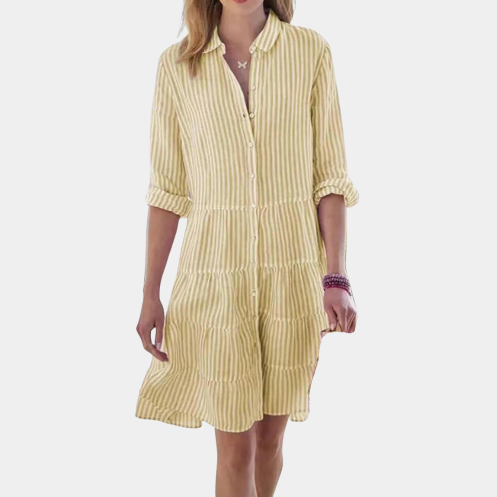 Feminine Long Sleeve Shirt Dress with Button Front