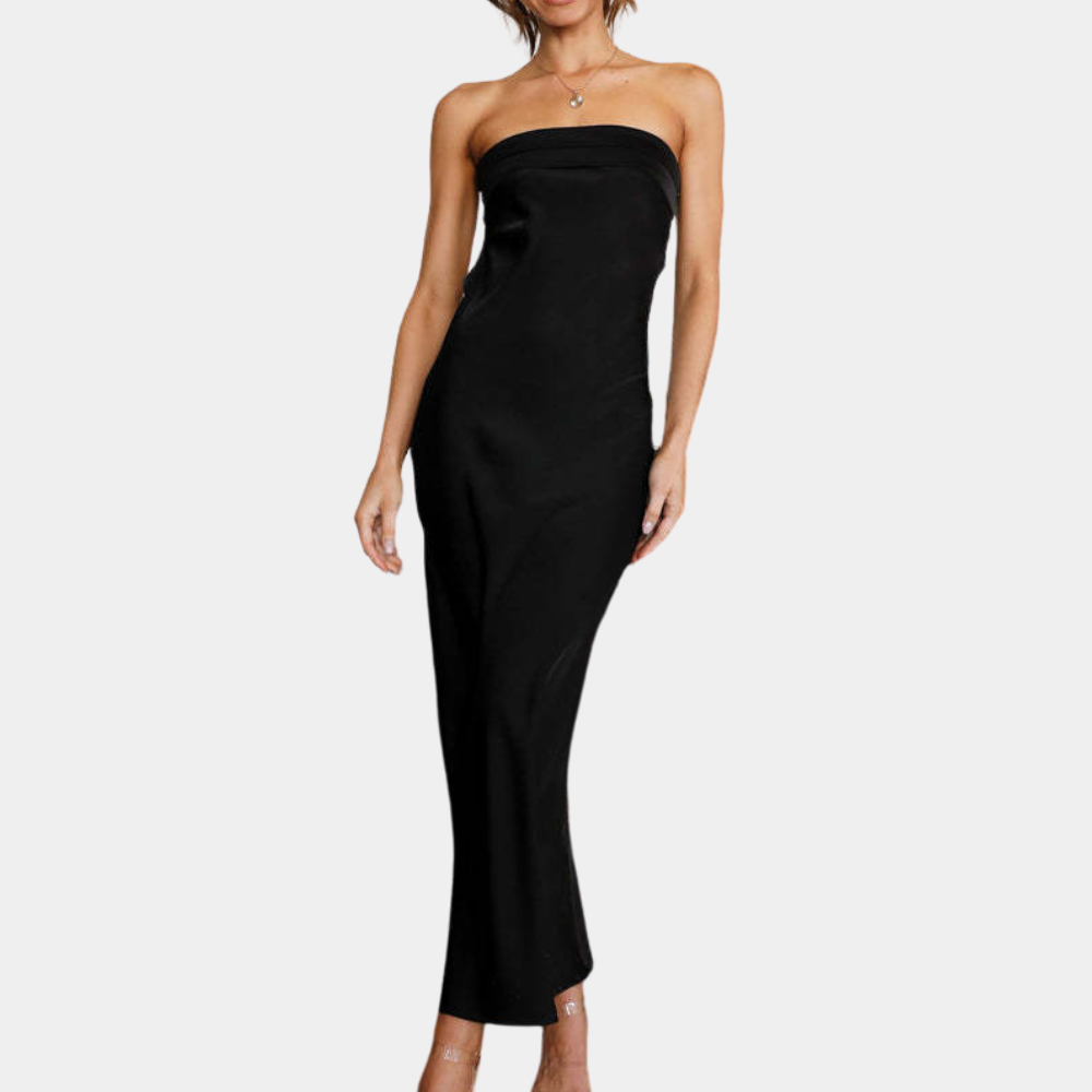 Luxury Formal Evening Gown Strapless Satin Style