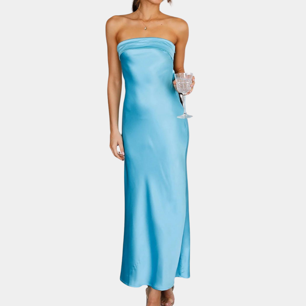 Luxury Formal Evening Gown Strapless Satin Style - Nocini