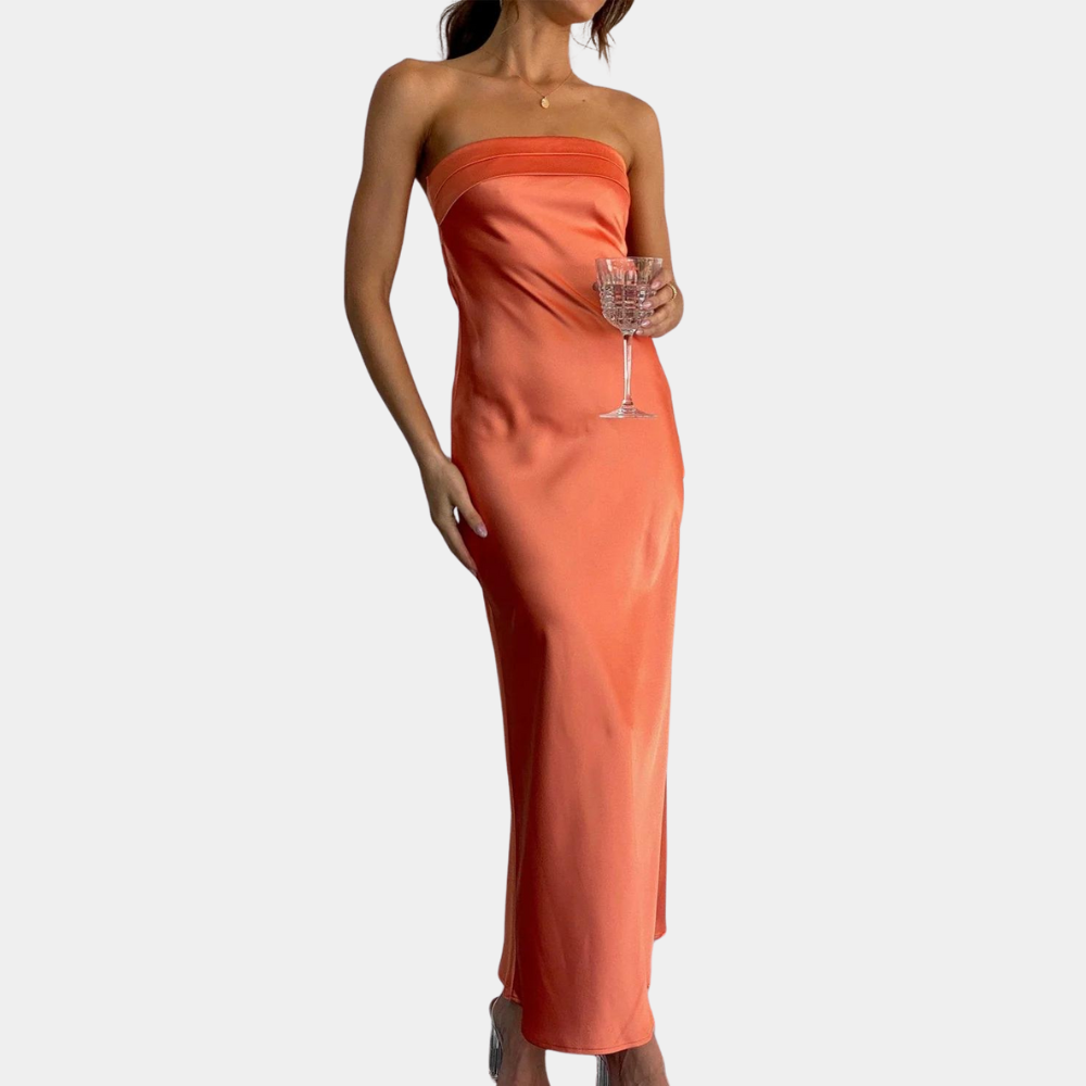 Luxury Formal Evening Gown Strapless Satin Style