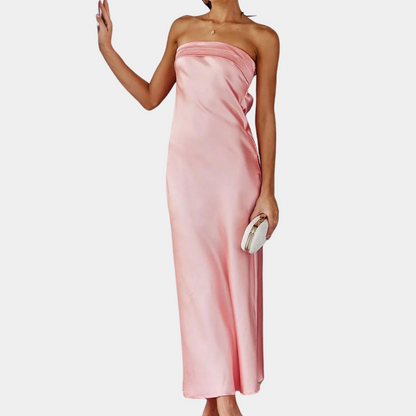 Luxury Formal Evening Gown Strapless Satin Style