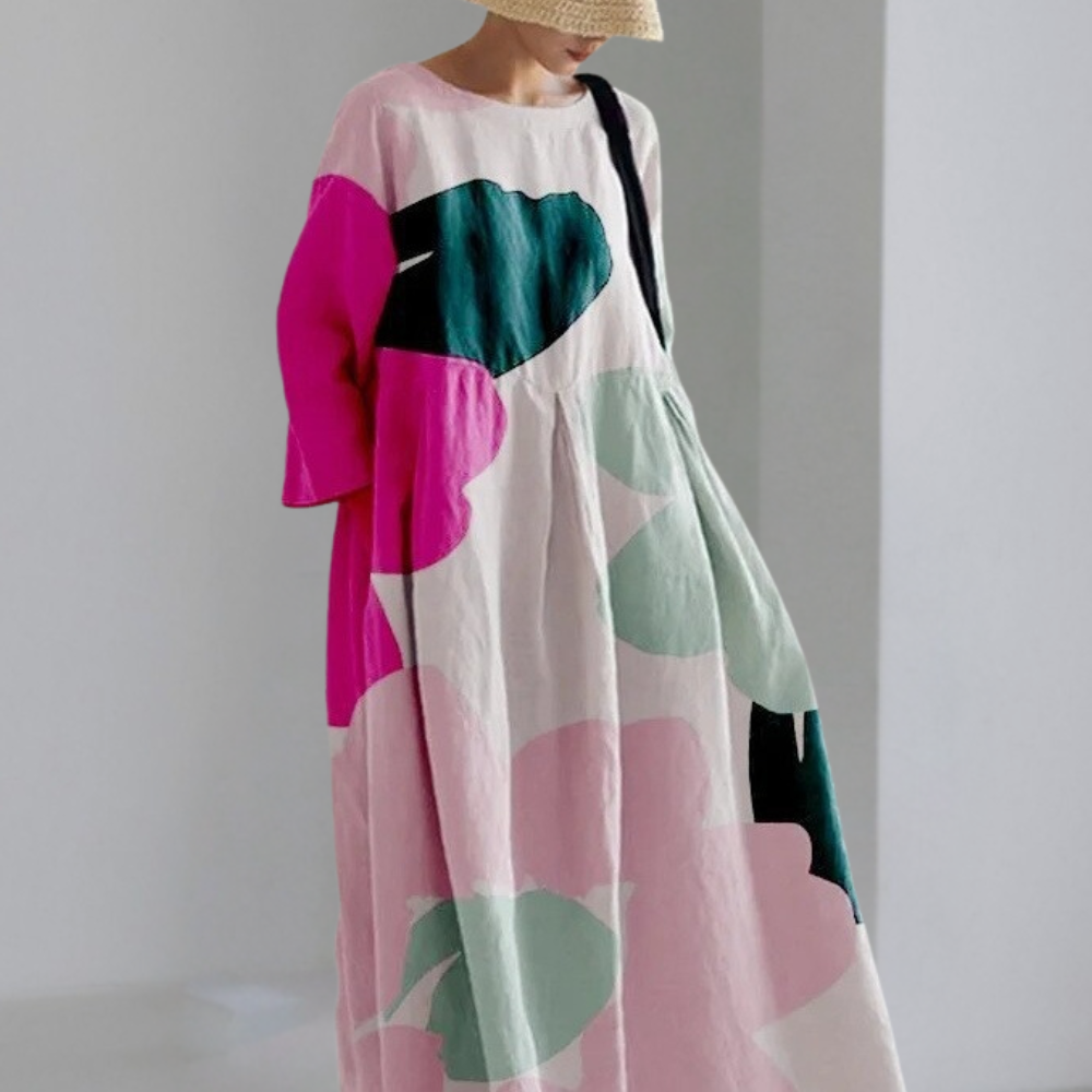 Relaxed Fit Floral Long Sleeve Maxi Dress - Nocini