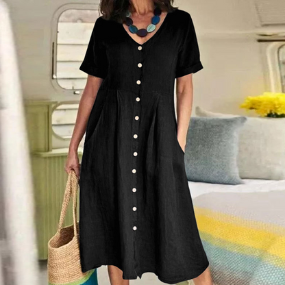 Casual V Neck Short Sleeve Dress with Pockets
