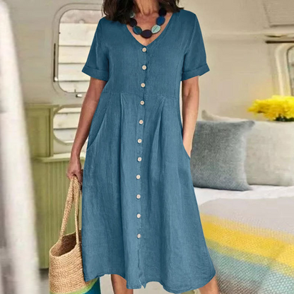Casual V Neck Short Sleeve Dress with Pockets
