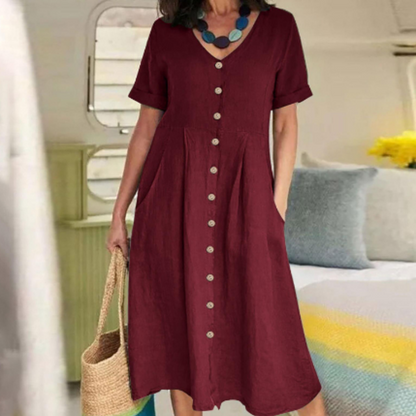 Casual V Neck Short Sleeve Dress with Pockets