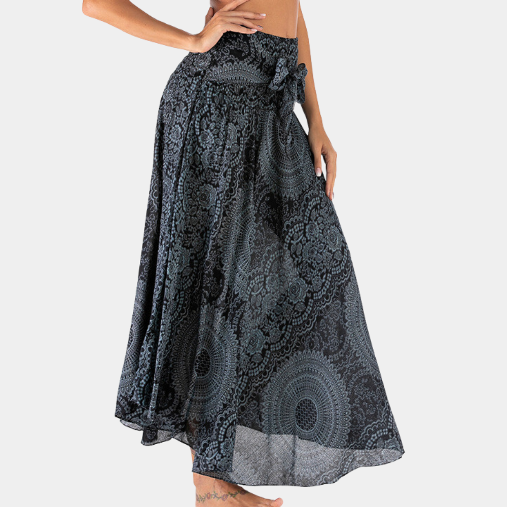 Flowy Maxi Skirt with High Waist and Floral Print