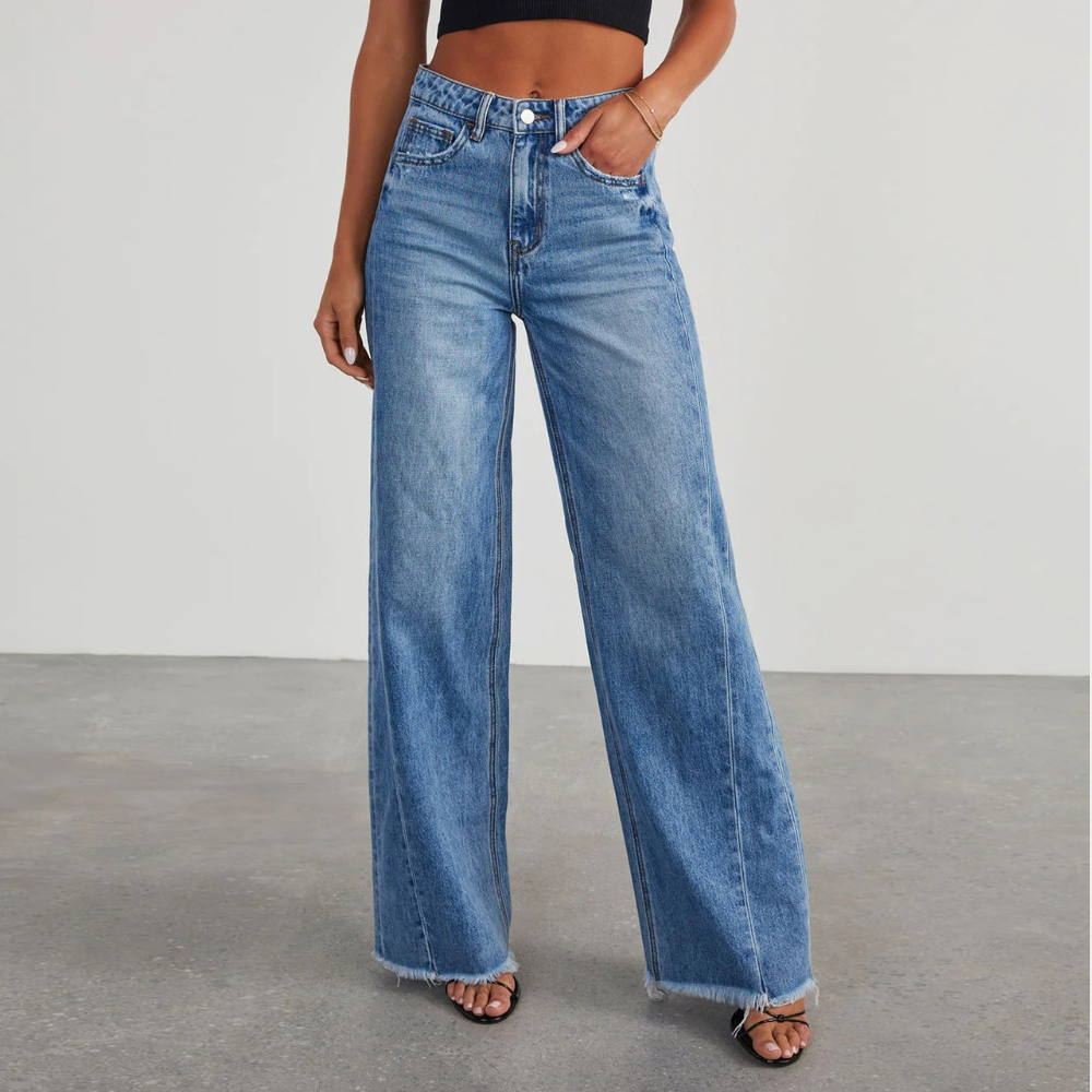 Women's Comfortable High Waist Wide Leg Jeans - Nocini