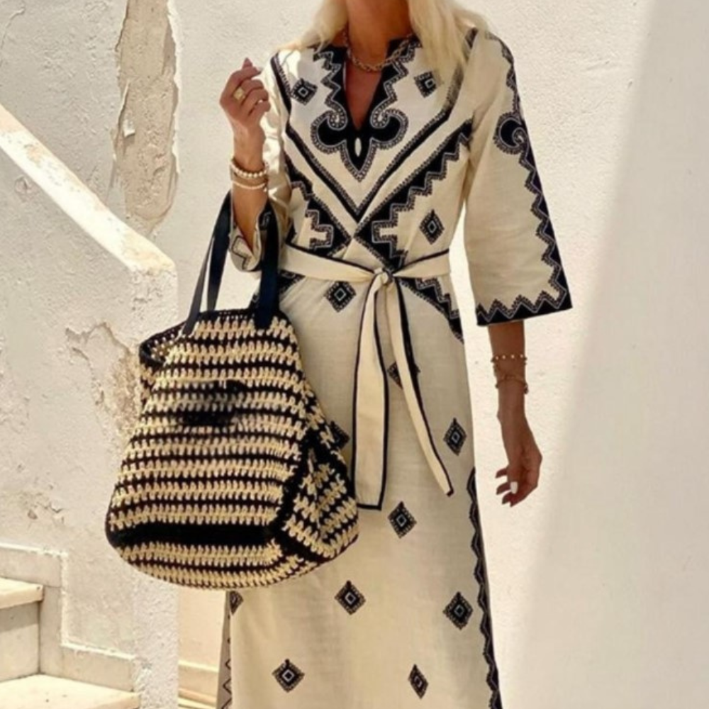 Flowy Long Sleeve V Neck Summer Dress