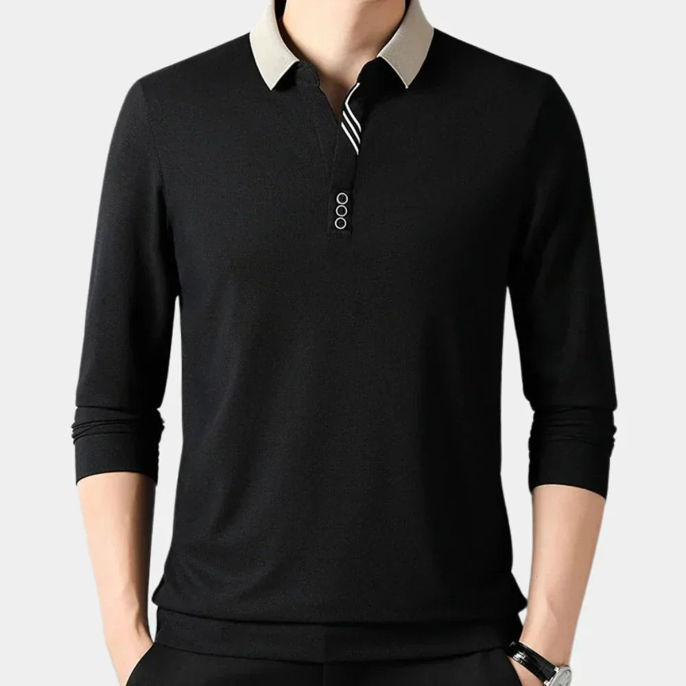 Relaxed Fit Mens Long Sleeve Polo Shirt - Olytrend