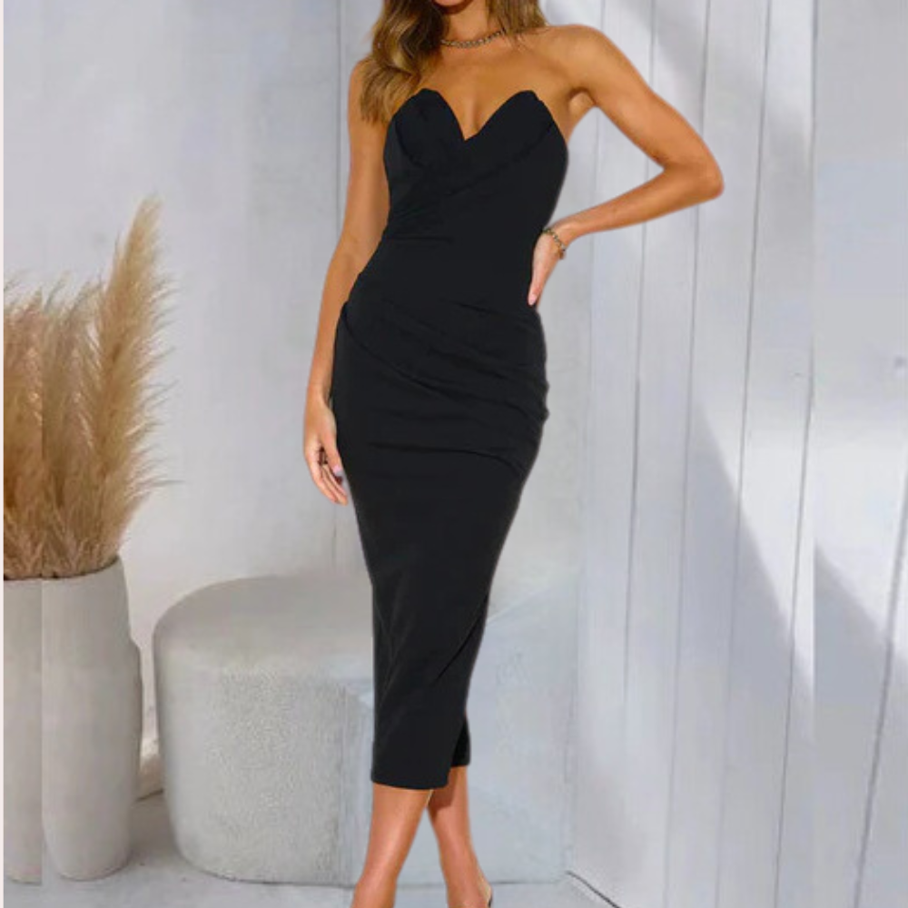 Fitted Womens Midi Dress Sweetheart Neckline