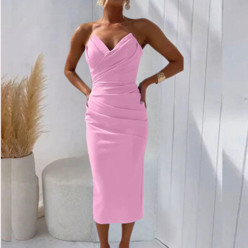 Fitted Womens Midi Dress Sweetheart Neckline