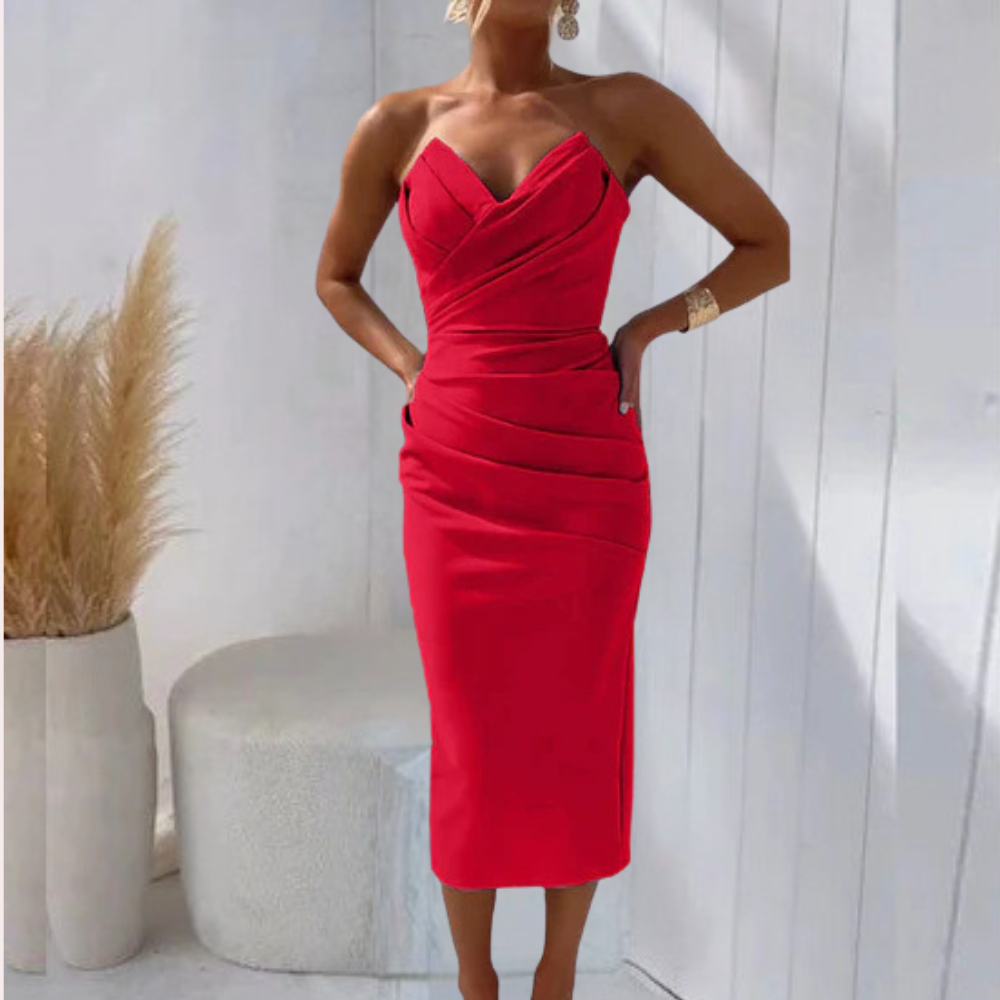 Sleeveless Midi Dress - Bodycon - Sweetheart Neckline