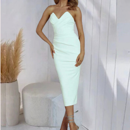 Sleeveless Midi Dress - Bodycon - Sweetheart Neckline