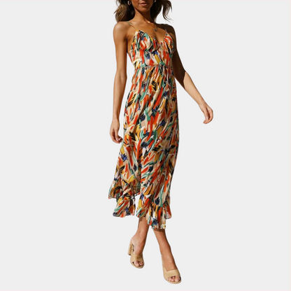 Casual Spaghetti Strap Midi Dress with Floral Print - Nocini