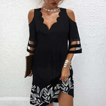 Elegant Floral Cold Shoulder Dress - Nocini