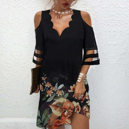 Elegant Floral Cold Shoulder Dress