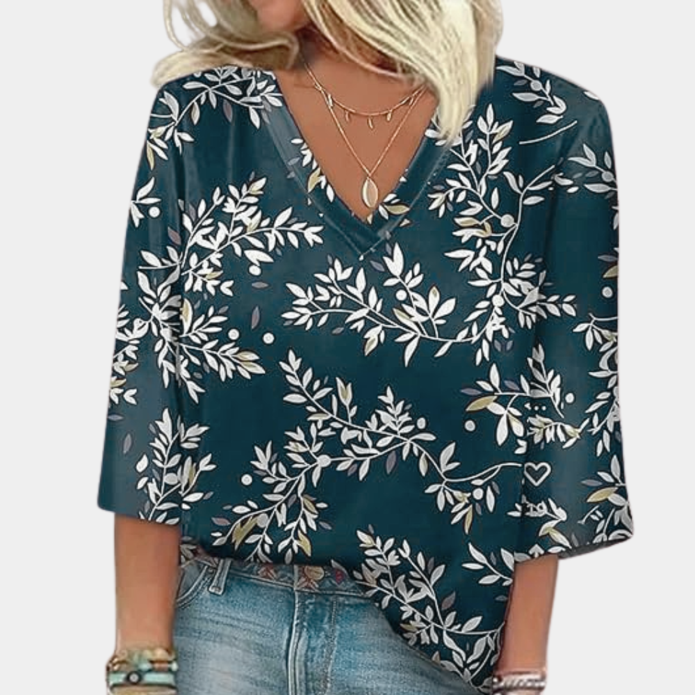Casual Floral V Neck Women's Blouse - Nocini