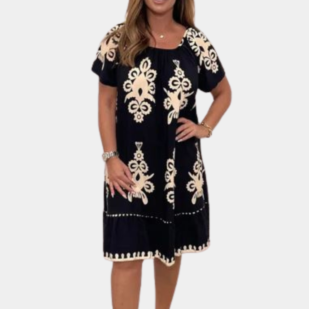 Casual Embroidered Short Sleeve Midi Dress - Nocini