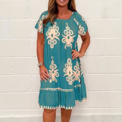 Casual Embroidered Short Sleeve Midi Dress