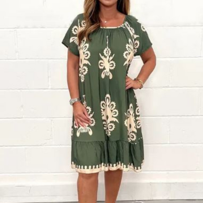 Casual Embroidered Short Sleeve Midi Dress