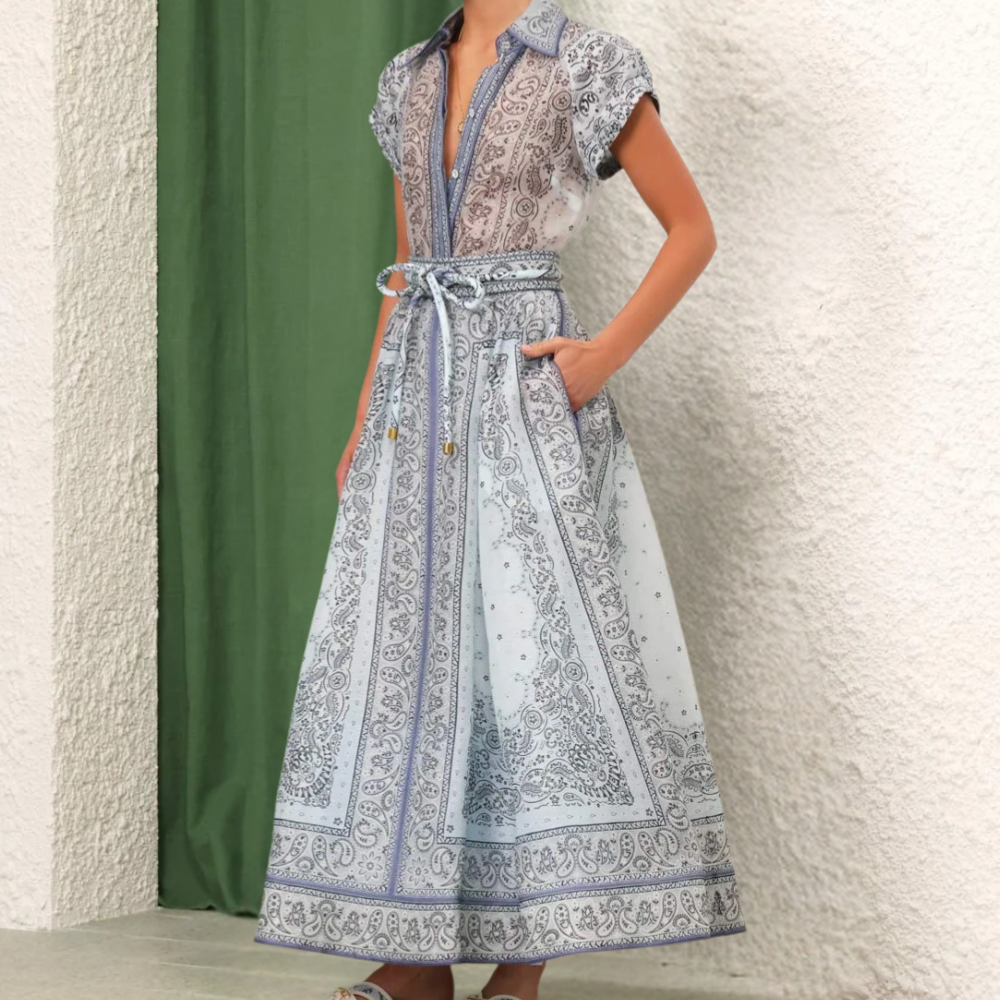 Casual Summer Dress with Pockets and V Neckline - Nocini