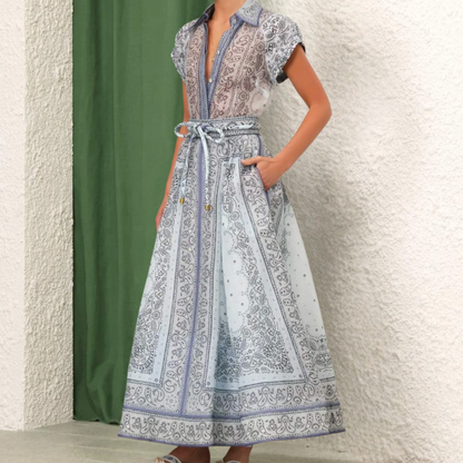 Casual Summer Dress with Pockets and V Neckline - Nocini
