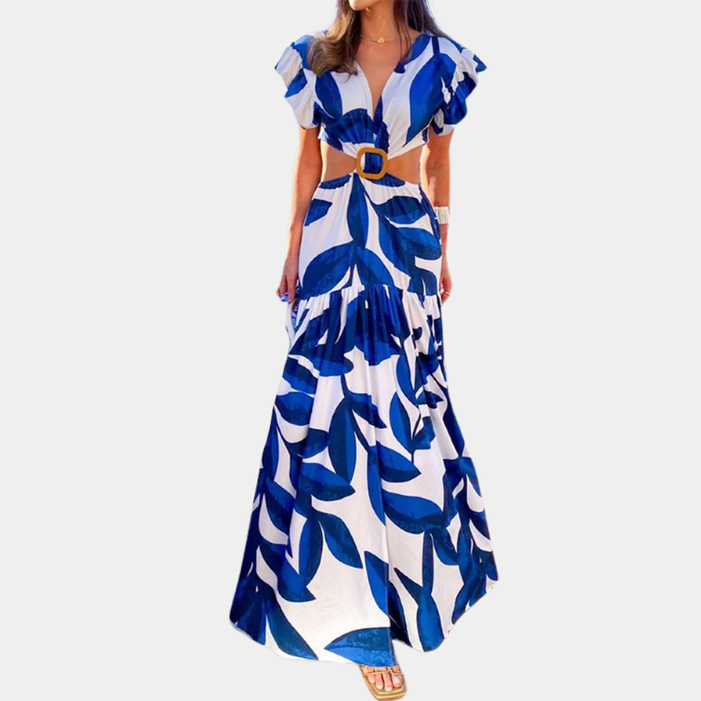 Loose Fit V Neck Summer Maxi Dress with Belt