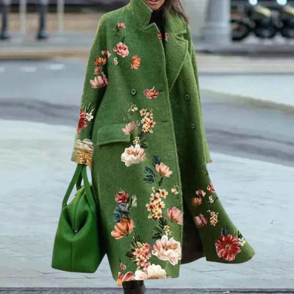 Women's Long Wool Coat Oversized Abstract Button Front