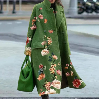 Women's Long Wool Coat Oversized Abstract Button Front