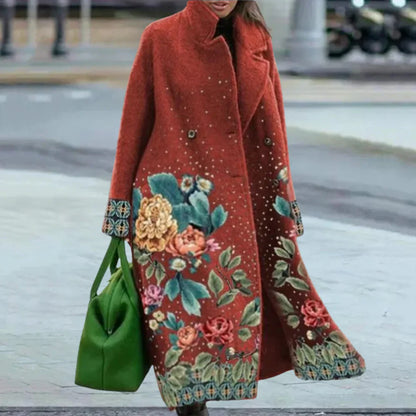 Women's Long Wool Coat Oversized Abstract Button Front