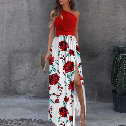 Long Sleeveless Maxi Dress with Chic Asymmetrical Neckline