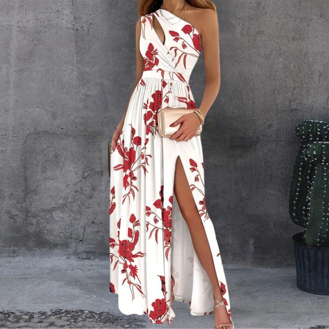 Long Sleeveless Maxi Dress with Chic Asymmetrical Neckline