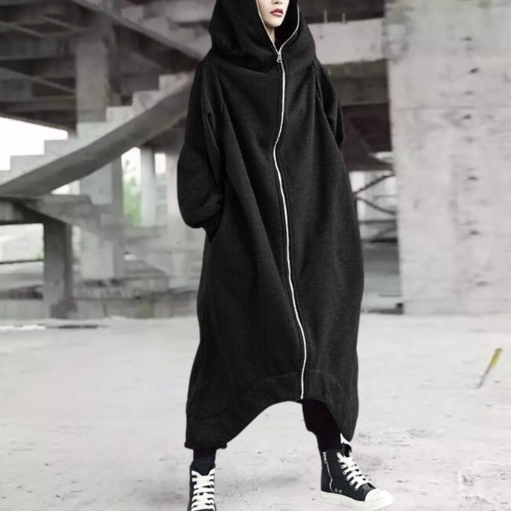 Large Women's Parka Coat with Hood and Zipper - Olytrend