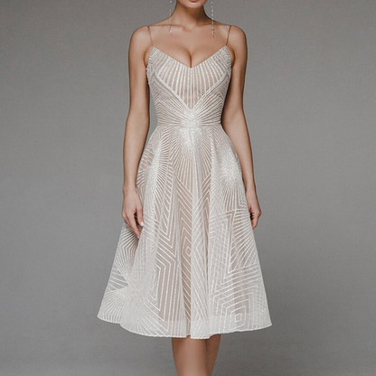 Feminine V Neck Midi Dress with Thin Straps