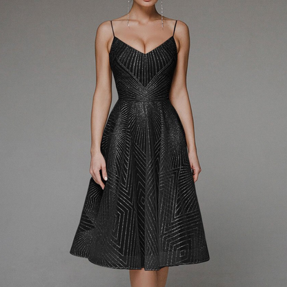 Elegant Midi Dress with Thin Straps and Feminine Neckline