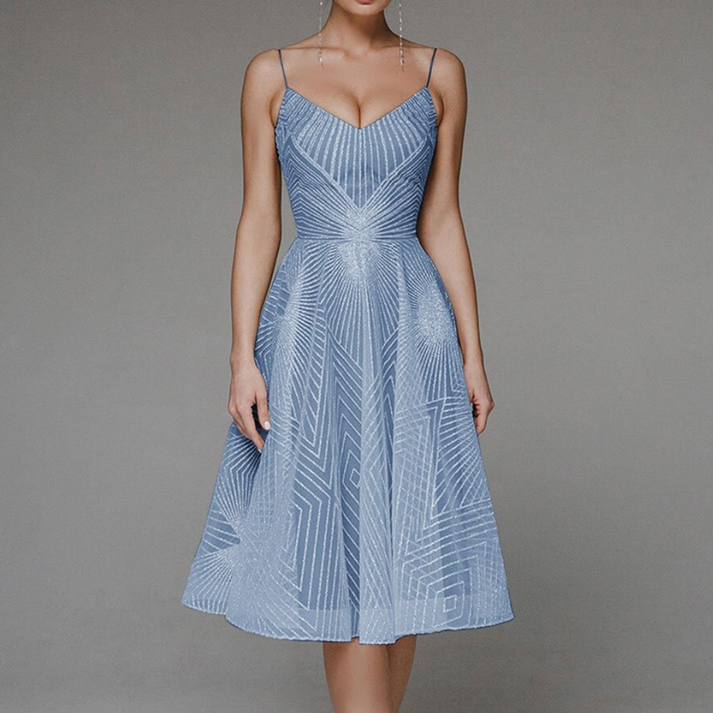 Elegant Midi Dress with Thin Straps and Feminine Neckline - Nocini