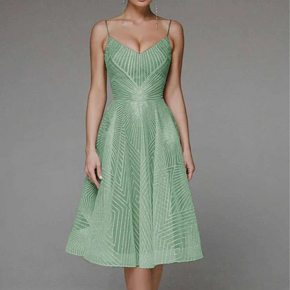 Feminine V Neck Midi Dress with Thin Straps