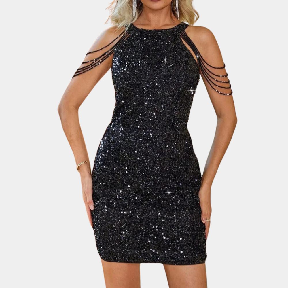 Sleek Sequin Halter Neck Party Dress