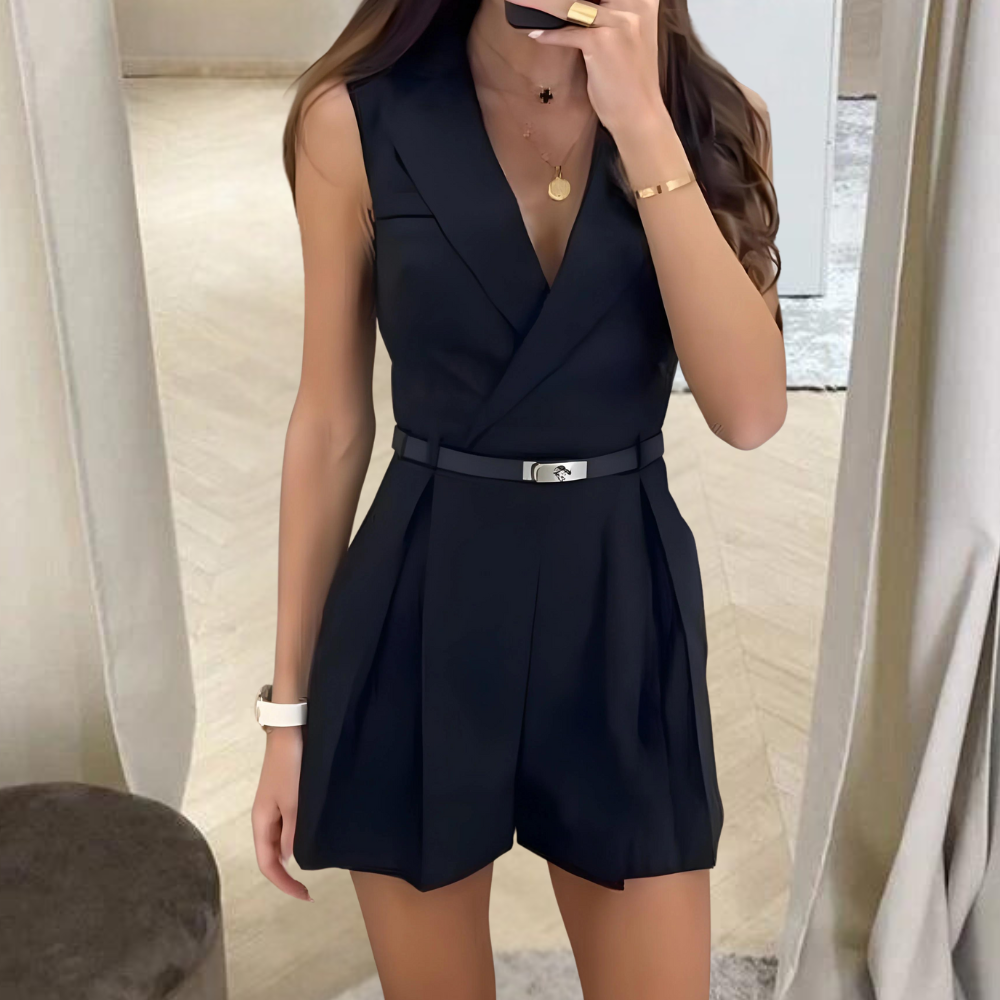 Women's Chic Sleeveless Jumpsuit with Belted Waist - Nocini