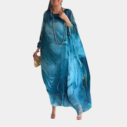 Relaxed Fit Womens Maxi Dress Marble Print - Nocini