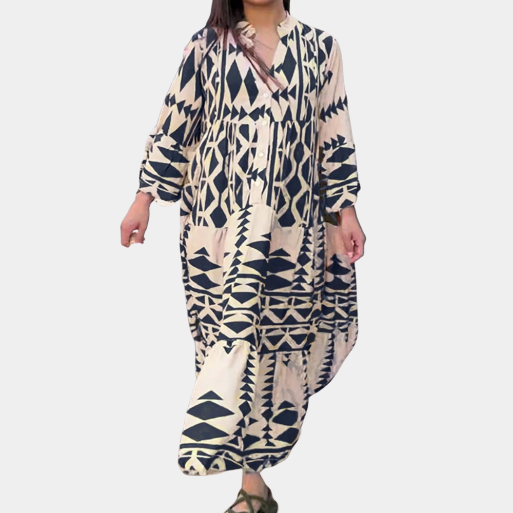Relaxed Fit V Neck Maxi Dress Floral Print - Nocini